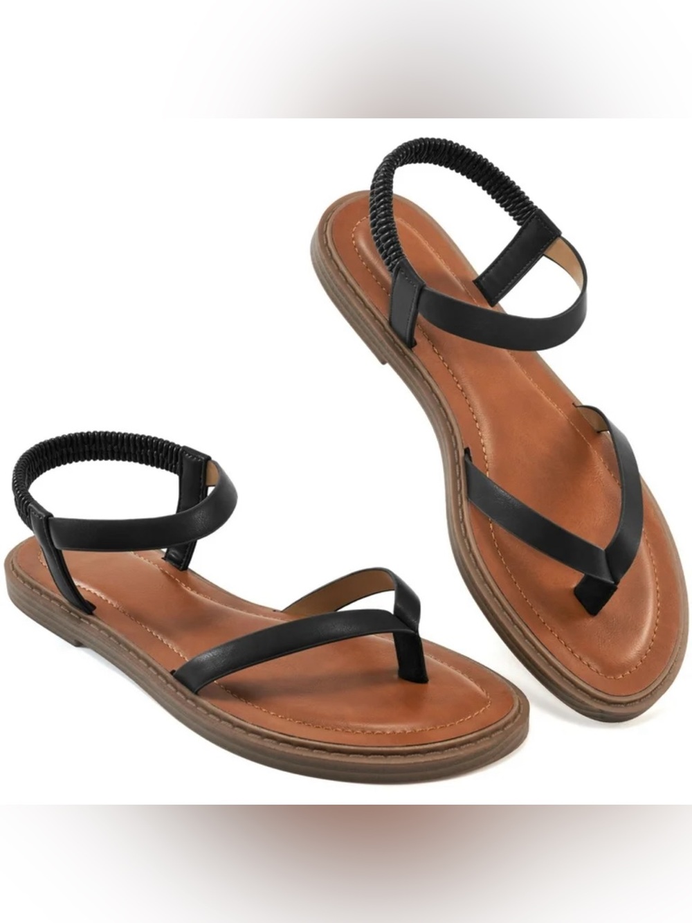 Classic Black Soft Leather Toe-Loop Sandals Size 7.5